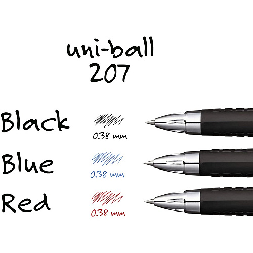 uni-ball uniball™ 207 Gel Pen Ultra Micro Conical Pen Point - Refillable - Retractable - Black Ink - Gel-based, Pigment-based - Plastic Barrel - Tungsten Carbide, Stainless Steel Tip - 4 / Pack (1790927)
