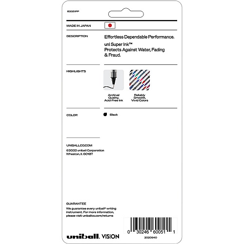 uni-ball uniball&trade; Vision Rollerball Pen 0.7 mm Fine Pen Point - Black Ink - 5 / Pack (60051PP)
