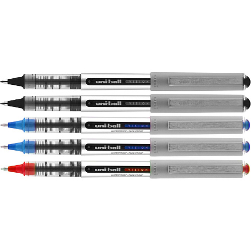 uni-ball uniball&trade; Vision Rollerball Pen 0.7 mm Fine Pen Point - Black, Blue, Red Ink - 5 / Pack (60510PP)