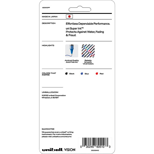 uni-ball uniball&trade; Vision Rollerball Pen 0.7 mm Fine Pen Point - Black, Blue, Red Ink - 5 / Pack (60510PP)