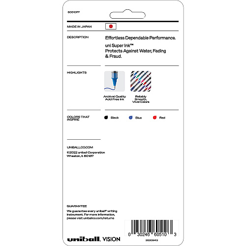 uni-ball uniball&trade; Vision Rollerball Pen 0.7 mm Fine Pen Point - Black, Blue, Red Ink - 5 / Pack (60510PP)