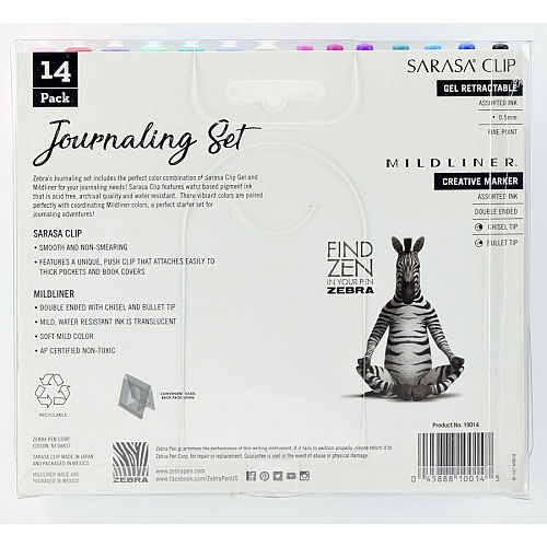 Zebra Journaling Set Mildliner & Sarasa Clip Gel Pen and Highlighter Set 0.5 mm, 1 mm Pen Point Size - Broad, Fine Marker Point - Bullet, Chisel Marker Point Style - Assorted Water Based Ink - Retractable - Double Ended, Push Button Mechanism, Poc (10014)