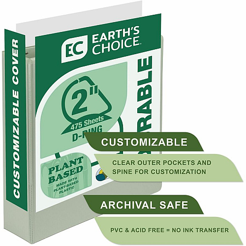 Samsill Eco-Conscious View Binder 2" Binder Capacity - Letter - 8 1/2" x 11" Sheet Size - 3 Ring(s) - Fastener(s): D-Ring - Polypropylene, Fiberboard - Riose, Indigo, Sage, White - Durable, Clear Overlay, Archival-safe, Non-glare, PVC-free, Non- (MP46969)