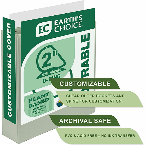 Samsill Eco-Conscious View Binder 2" Binder Capacity - Letter - 8 1/2" x 11" Sheet Size - 3 Ring(s) - Fastener(s): D-Ring - Polypropylene, Fiberboard - Riose, Indigo, Sage, White - Durable, Clear Overlay, Archival-safe, Non-glare, PVC-free, Non- (MP46969)