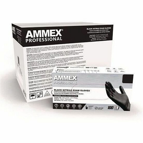 Ammex Examination Gloves 4 mil Thickness - X-Large Size - Black - Textured, Durable, Comfortable, Rip Resistant, Tear Resistant, Latex-free, Chlorinate - For Law Enforcement, Security, First Responder/Defense - 100 / Box (ABNPF48100)