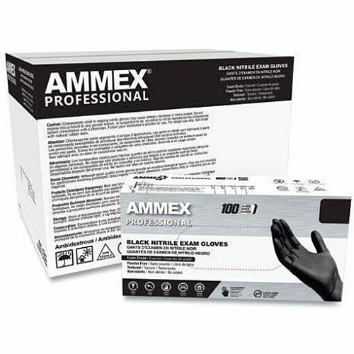 Ammex Examination Gloves 4 mil Thickness - Large Size - Black - Textured, Durable, Comfortable, Rip Resistant, Tear Resistant, Latex-free, Chlorinate - For Law Enforcement, Security, First Responder/Defense - 100 / Box (ABNPF46100)