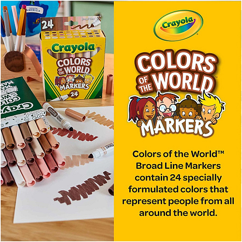 Crayola Colors Of The World Marker Broad Conical Marker Point - Washable - Deepest Almond, Medium Golden, Light Rose Ink - 24 / Pack (587802)