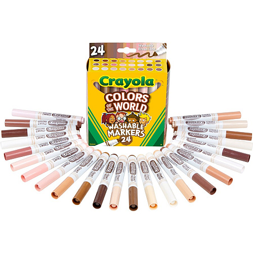 Crayola Colors Of The World Marker Broad Conical Marker Point - Washable - Deepest Almond, Medium Golden, Light Rose Ink - 24 / Pack (587802)