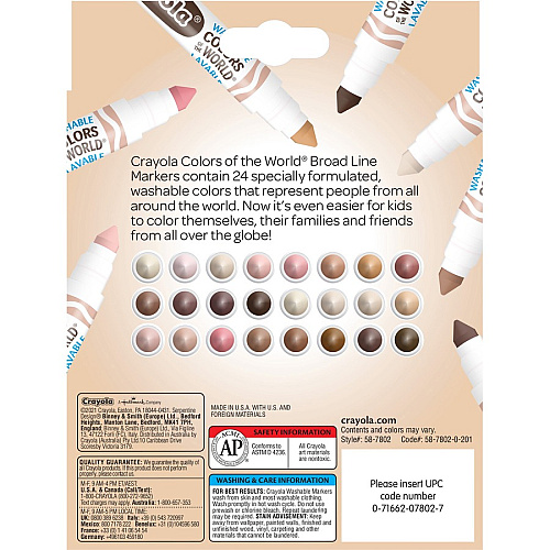 Crayola Colors Of The World Marker Broad Conical Marker Point - Washable - Deepest Almond, Medium Golden, Light Rose Ink - 24 / Pack (587802)