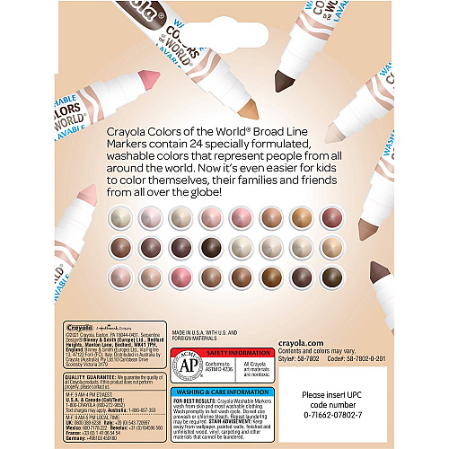 Crayola Colors Of The World Marker Broad Conical Marker Point - Washable - Deepest Almond, Medium Golden, Light Rose Ink - 24 / Pack (587802)
