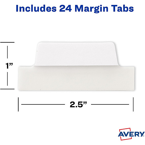 Avery&reg; Ultra Tabs Repositionable Margin Tabs 24 Tab(s) - 6 Tab(s)/Set - Clear Film, White Paper Tab(s) - 24 / Pack (74789)