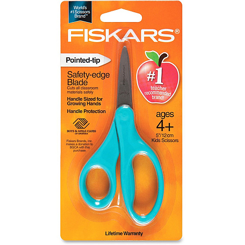 Fiskars 5" Pointed-tip Kids Scissors 5" Overall Length Safety Edge Blade - Pointed Tip - Turquoise - 1 Each (1943001067)