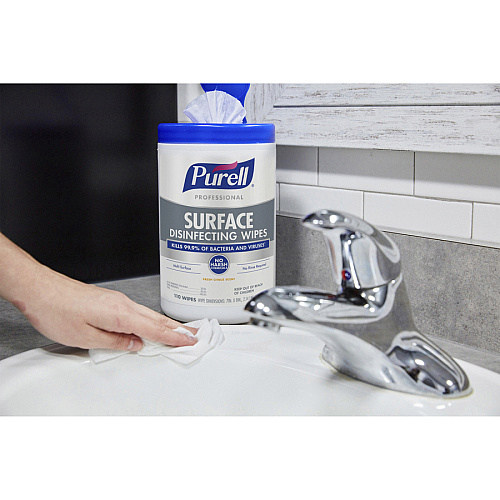 PURELL&reg; Professional Surface Disinfecting Wipes Ready-To-Use - Fresh Citrus Scent - 8" Length x 7" Width - Disinfectant, Odor-free, Rinse-free, Durable, Chemical-free - 110/Tub - 1 Each (934206)