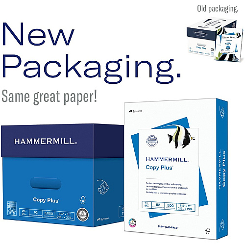 Hammermill Copy Plus Paper - White 92 Brightness - Letter - 8 1/2" x 11" - 20 lb Basis Weight - Acid-free, Quick Drying - White - 500 Sheets per Ream - 10 / Carton (105007CT)