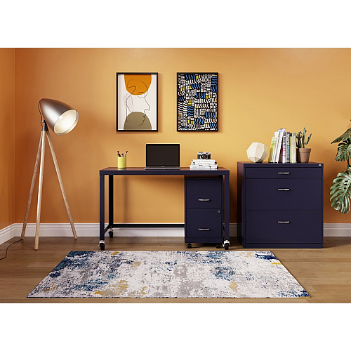 Lorell SOHO Personal Mobile Desk Rectangle Top - 200 lb Capacity - 48" Table Top Length x 24" Table Top Width - 30" Height - Assembly Required - Navy - Steel - 1 Each (LLR18335)
