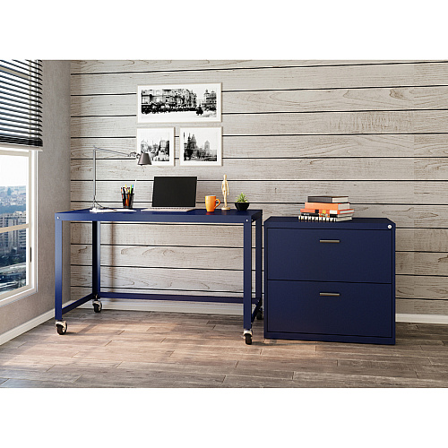 Lorell SOHO Personal Mobile Desk Rectangle Top - 200 lb Capacity - 48" Table Top Length x 24" Table Top Width - 30" Height - Assembly Required - Navy - Steel - 1 Each (LLR18335)