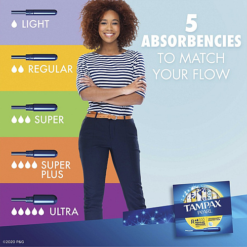 Tampax Pearl Regular Tampons Regular - Plastic Applicator - Anti-leak, Comfortable, Unscented - 36/Box - 12 / Carton (71127CT)