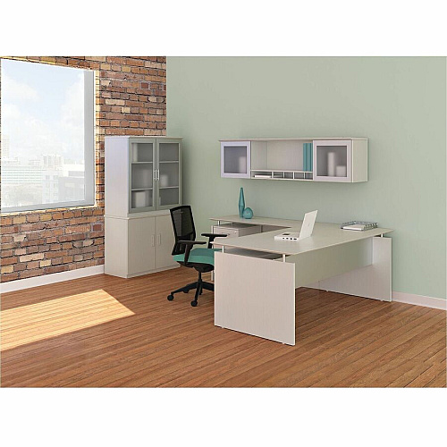Safco Medina Textured Sea Salt Laminate Unit 29.5" Height x 48" Width x 24" Depth, 0" Thickness Table Top - Beveled Edge - Material: Medium Density Fiberboard (MDF), Laminate - Finish: Textured Sea Salt - 1 Each (MNBDGRTSS)
