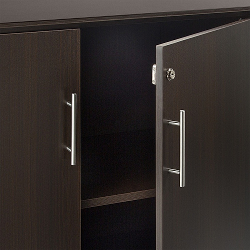 Safco Medina Mocha Laminate Office Unit 1" Thickness Work Surface, 29.5" Height x 72" Width x 20" Depth Return, 0" Thickness Table Top, 26.4" Height x 17.9" Width1" Thickness Door - 4 Door(s) - 4 Shelve(s) - 4 Adjustable Shelf(ves) - Beveled Edg (MVLCLDC)
