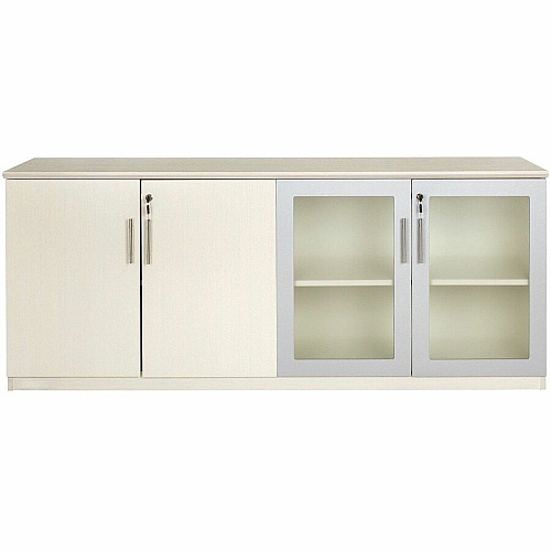 Safco Medina Textured Sea Salt Laminate Unit 1" Thickness Work Surface, 29.5" Height x 72" Width x 20" Depth Return, 0" Thickness Table Top, 26.4" Height x 17.9" Width1" Thickness Door - 4 Door(s) - 4 Shelve(s) - 4 Adjustable Shelf(ves) - Bevele (MVLCTSS)