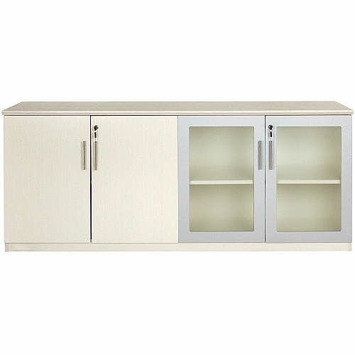Safco Medina Textured Sea Salt Laminate Unit 1" Thickness Work Surface, 29.5" Height x 72" Width x 20" Depth Return, 0" Thickness Table Top, 26.4" Height x 17.9" Width1" Thickness Door - 4 Door(s) - 4 Shelve(s) - 4 Adjustable Shelf(ves) - Bevele (MVLCTSS)