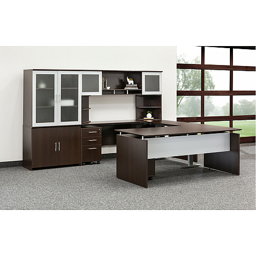 Safco Medina Mocha Laminate Office Unit 42.8" Height x 72" Width x 36" Depth, 0" Thickness Table Top, 29.5" Height Work Surface - Beveled Edge - Material: Medium Density Fiberboard (MDF), Laminate - Finish: Mocha, Silver - Durable, Leg Leveler (MNDS72LDC)