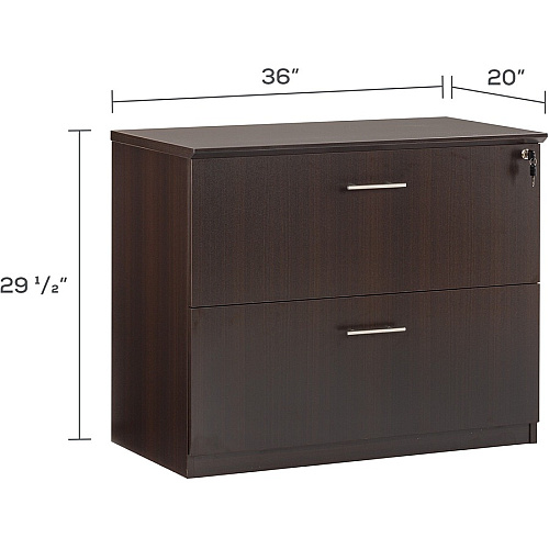 Safco Medina Mocha Laminate Office Unit 1" Thickness Work Surface, 29.5" Height x 36" Width x 20" Depth Lateral File, 0" Thickness Table Top, 9.1" Height11.9" Depth Drawer - Beveled Edge - Material: Medium Density Fiberboard (MDF) - Finish: Moch (MVLFLDC)
