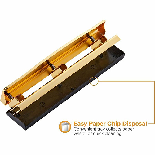 Bostitch 3-hole Punch 3 Punch Head(s) - 12 Sheet - 9/32" Punch Size - Metal, Rubber - 2.5" Width x 10.6" Depth - Yellow, Gold (HP12GOLD)