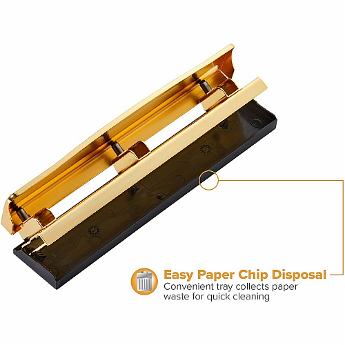Bostitch 3-hole Punch 3 Punch Head(s) - 12 Sheet - 9/32" Punch Size - Metal, Rubber - 2.5" Width x 10.6" Depth - Yellow, Gold (HP12GOLD)