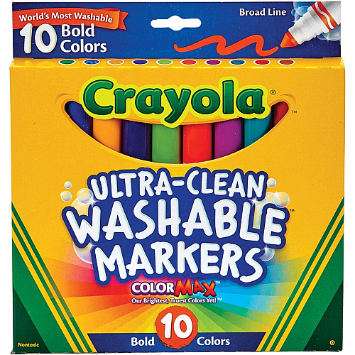 Crayola Bold Colors Washable Markers Broad Conical Marker Point - Washable - Plum, Golden Yellow, Primrose, Azure, Copper, Emerald, Teal, Raspberry, Kiwi, Pumpkin Ink - 10 / Pack (587853)