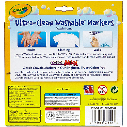 Crayola Ultra-Clean Washable Markers Broad Conical Marker Point - Washable - Assorted Ink - Water Based - Assorted Barrel - 10 / Pack (587855)