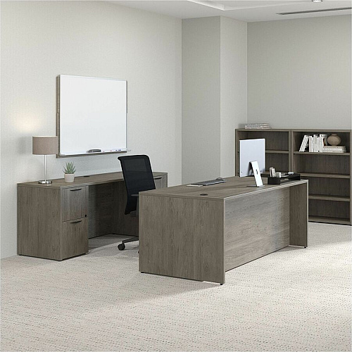 Lorell Prominence 2.0 3/4 Double-Pedestal Desk Rectangle - 1" Thickness Top, 29" Height x 72" Width x 36" Depth - Total Drawer(s): 2 - Double Pedestal on Left/Right Side - Band Edge - Material: Particleboard - Finish: Thermofused Melamine (LLRPD3672QDPGE)