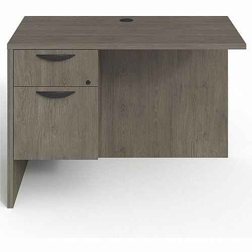 Lorell Prominence 2.0 Left Return Rectangle - 29" Height x 42" Width x 24" Depth, 1" Thickness Top - Total Drawer(s): 2 - Single Pedestal on Left Side - Band Edge - Material: Particleboard - Finish: Gray Elm, Thermofused Melamine (TFM), La (LLRPR2442QLGE)