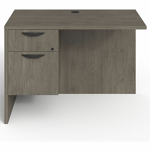 Lorell Prominence 2.0 Left Return Rectangle - 29" Height x 42" Width x 24" Depth, 1" Thickness Top - Total Drawer(s): 2 - Single Pedestal on Left Side - Band Edge - Material: Particleboard - Finish: Gray Elm, Thermofused Melamine (TFM), La (LLRPR2442QLGE)