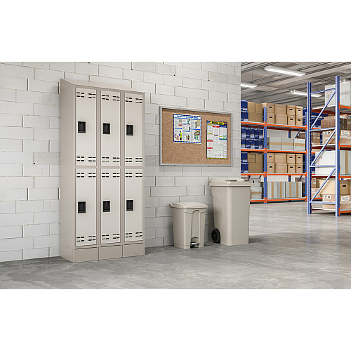 Safco 32 Gallon Plastic Step-On Receptacle 32 gal Capacity - Foot Pedal, Lightweight, Easy to Clean, Handle, Wheels, Mobility - 37" Height x 21.3" Width x 20" Depth - Plastic - Tan - 1 / Carton (9926TN)
