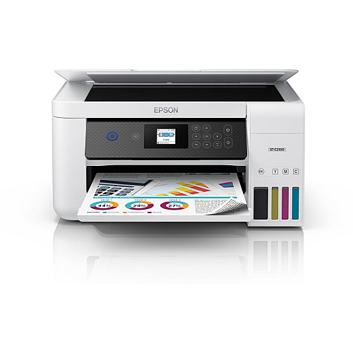 Epson WorkForce ST-C2100 Wireless Inkjet Multifunction Printer - Color Copier/Printer/Scanner - 5760 x 1440 dpi class - Automatic Duplex Print - Up to 3000 Pages Monthly - 100 sheets Input - Color Flatbed Scanner - 1200 dpi Optical Scan - Wir (C11CJ63203)