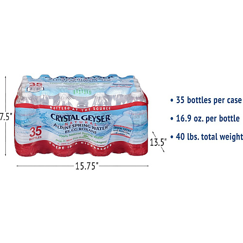 Crystal Geyser Natural Alpine Spring Water Ready-to-Drink - 16.90 fl oz (500 mL) - Natural - 35/Carton - 1890 / Pallet (35001DEP)