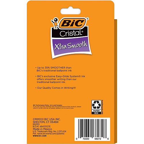 BIC Cristal Ballpoint Stick Pens Medium Pen Point - Blue Ink - Clear Barrel - 10 / Pack (MSP10BE)