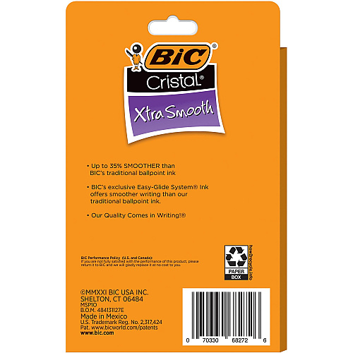 BIC Cristal Ballpoint Stick Pens Medium Pen Point - Blue Ink - Clear Barrel - 10 / Pack (MSP10BE)