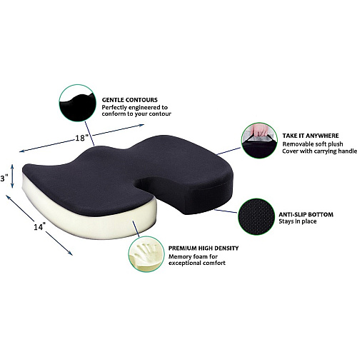Lorell Butterfly-Shaped Seat Cushion 17.50" x 15.50" - Fabric, Memory Foam, Silicone - Butterfly - Comfortable, Ergonomic Design, Durable, Machine Washable, Zippered, Anti-slip - Black - 1 Each (LLR18307)