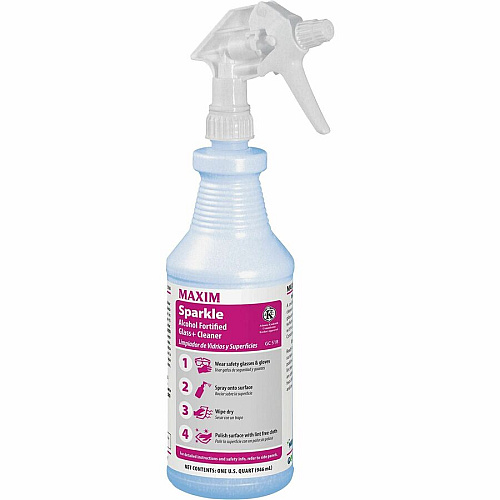 Midlab Sparkle Alcohol Fortified Glass+ Cleaner Ready-To-Use - 32 fl oz (1 quart) - Clean Scent - 12 / Carton - Streak-free, Film-free, Strong, Quick Drying, Ammonia-free - Light Blue (05180012)