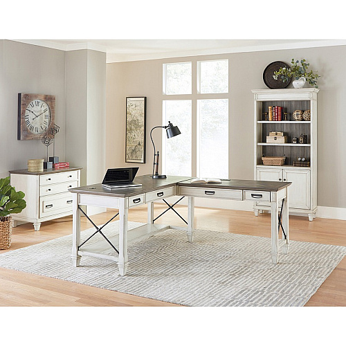 Martin Hartford Open L-Shaped Desk L-shaped - 31" Height x 60" Width x 28" Depth - Total Drawer(s): 2 - Material: Wood Grain, Veneer - Finish: Vintage Linen - 1 Each (IMHF386RRRW)