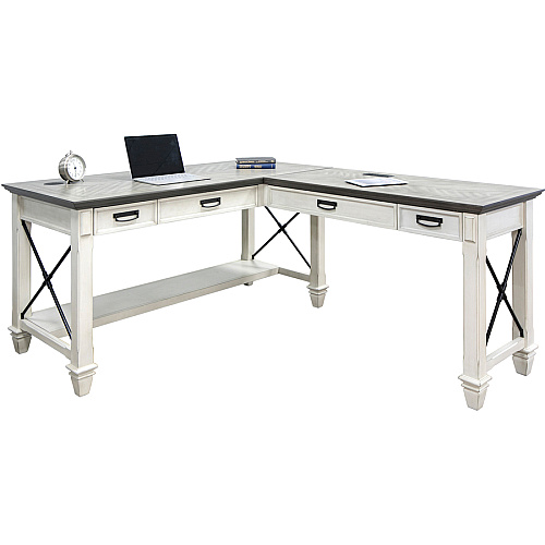 Martin Hartford Open L-Shaped Desk L-shaped - 31" Height x 60" Width x 28" Depth - Total Drawer(s): 2 - Material: Wood Grain, Veneer - Finish: Vintage Linen - 1 Each (IMHF386RRRW)