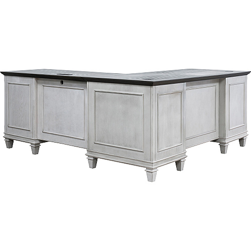 Martin Hartford L-Shape Desk Total Drawer(s): 4 - Material: Wood Grain, Veneer - Finish: Vintage Linen - 1 Each (IMHF684RRRW)