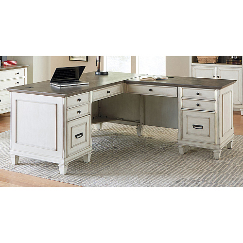 Martin Hartford L-Shape Desk Total Drawer(s): 4 - Material: Wood Grain, Veneer - Finish: Vintage Linen - 1 Each (IMHF684RRRW)