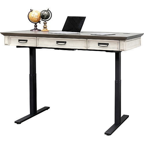 Martin Hartford Sit/Stand Desktop Rectangle - 45" Height x 60" Width x 28" Depth - Total Drawer(s): 3 - 1 Shelve(s) - Material: Wood Grain, Veneer - Finish: Vintage Linen - 1 Each (IMHF384TW)