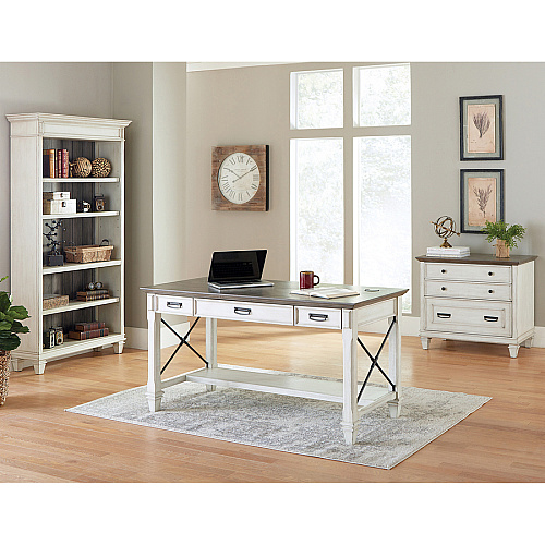 Martin Hartford Writing Desk Rectangle - 31" Height x 60" Width x 28" Depth - Total Drawer(s): 3 - Material: Wood Grain, Veneer - Finish: Vintage Linen - 1 Each (IMHF384W)