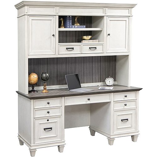 Martin Hartford Hutch Rectangle - 49" Height x 71" Width x 14" Depth - Total Drawer(s): 2 - 1 Adjustable Shelf(ves) - Material: Wood Grain, Veneer, Metal, Wire Mesh - Finish: Vintage Linen - 1 Each (IMHF682W)