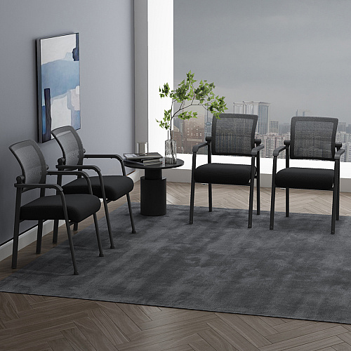 Boss Mesh 4-Legged Guest Chair Black Seat Color - Black Back Color - Mesh Back Material - Tubular Steel Frame Material - Four-legged Base - 1 Carton (B6889BK)
