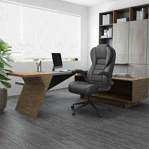 Boss Executive LeatherPlus Chair Black Seat Color - Vinyl Seat Material - Black Back Color - Vinyl Back Material - High Back - 5-star Base - Armrest - 1 Carton (B8551BK)